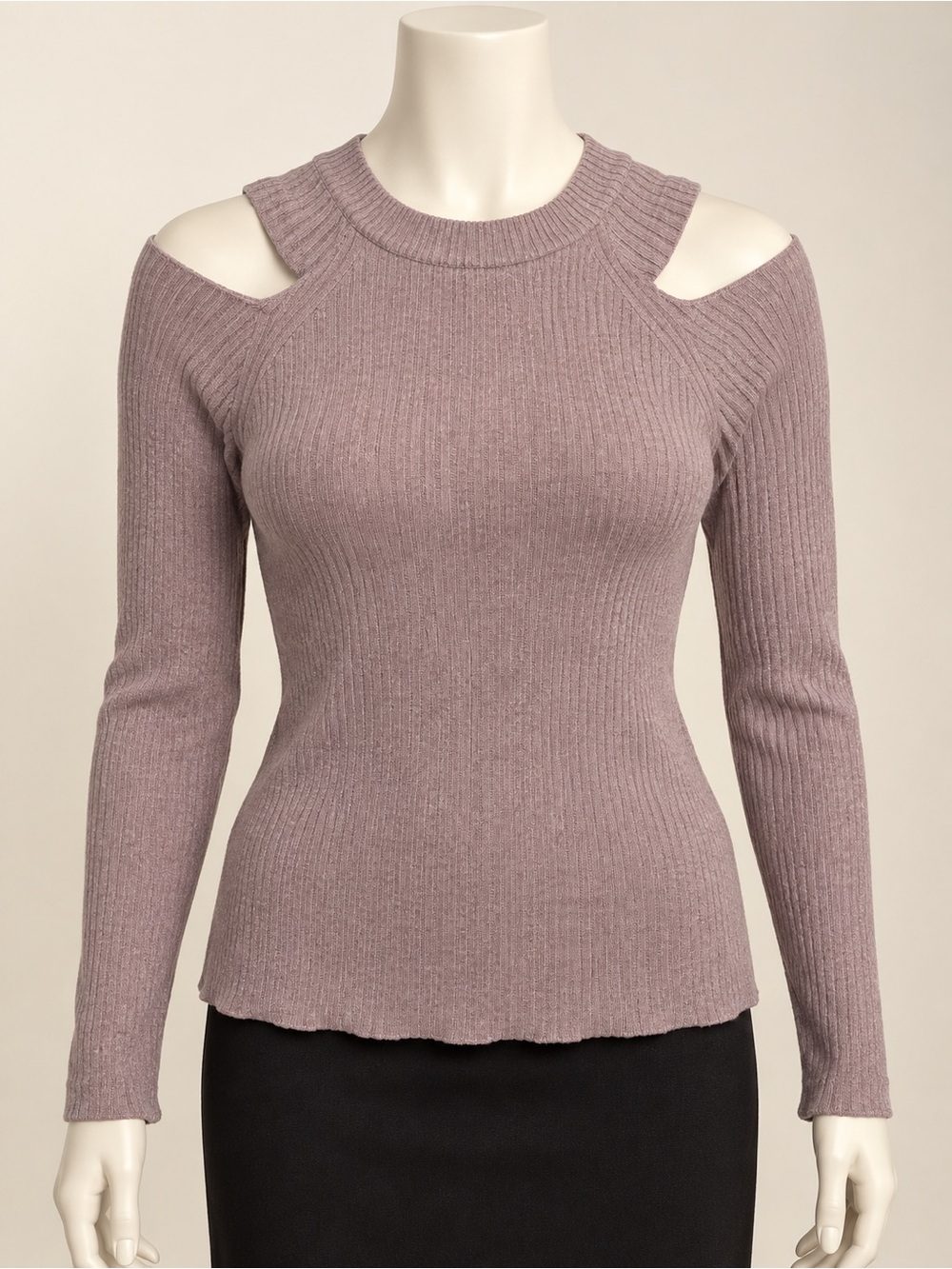 Kendall & Kylie Ribbed Off-Shoulder Sweater in Mauve Pink